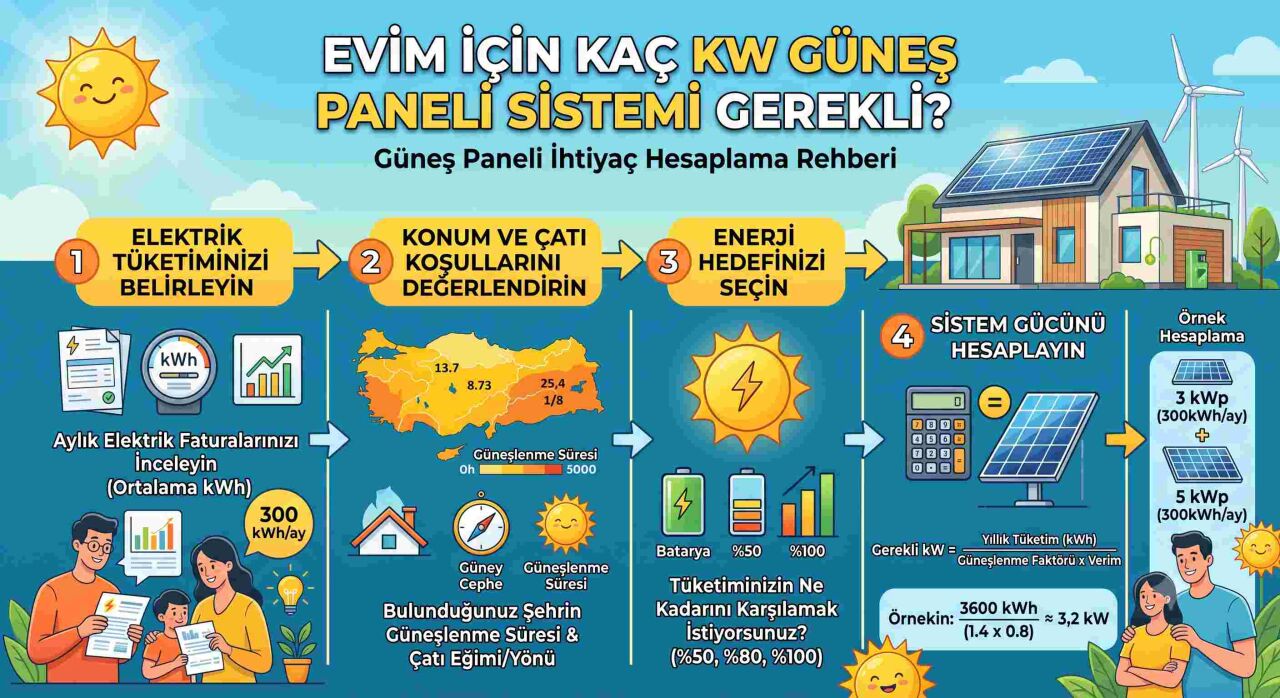 Evim İçin Kaç kW Güneş Paneli Sistemi Gerekli?