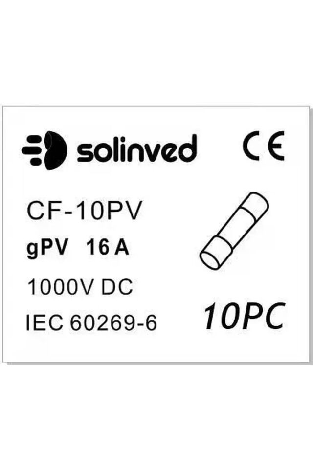 Solinved 16A 1000V DC Silindirik Sigorta