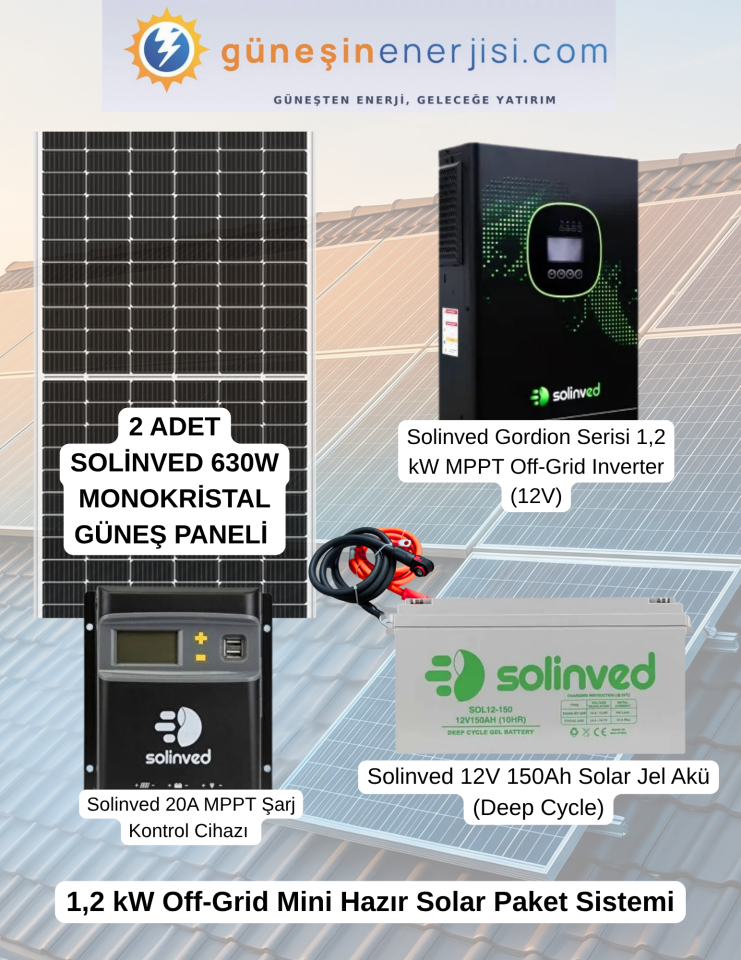 1,2 kW Off-Grid Mini Hazır Solar Paket Sistemi