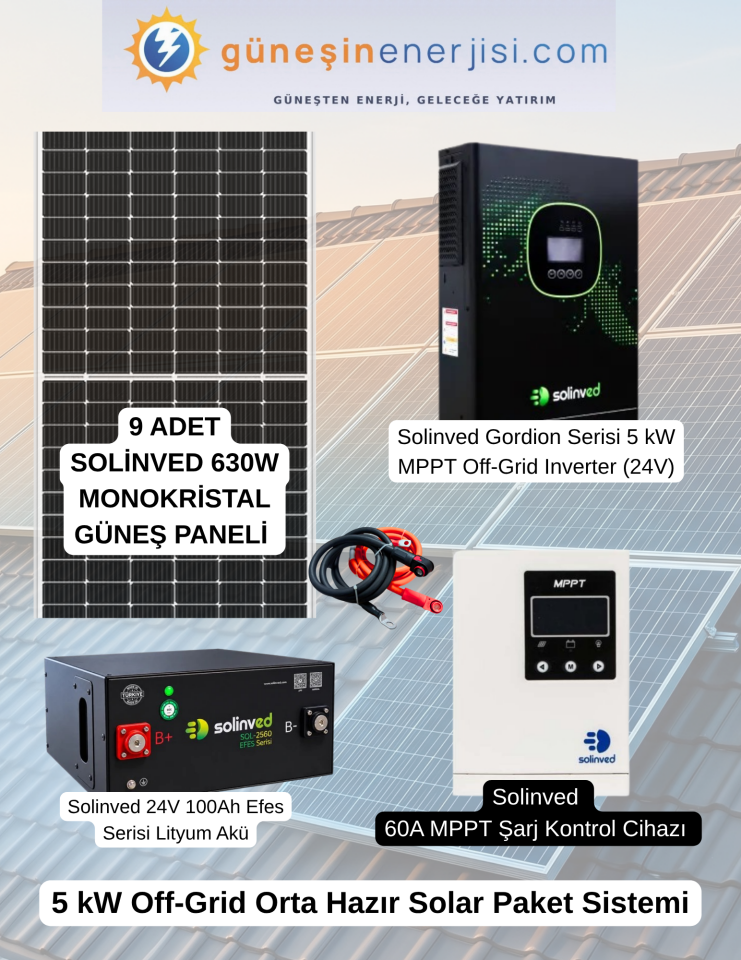 5 kW Off-Grid Orta Hazır Solar Paket Sistemi