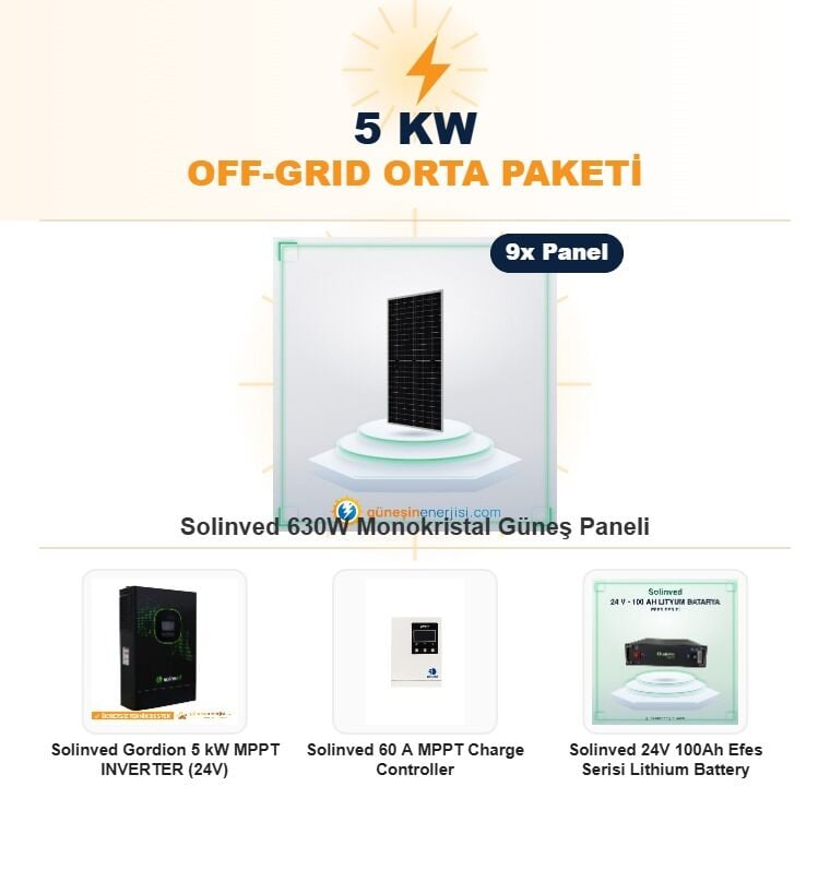 5 kW Off-Grid Orta Hazır Solar Paket Sistemi