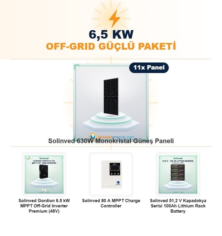 6,5 kW Off-Grid Güçlü Hazır Solar Paket Sistemi