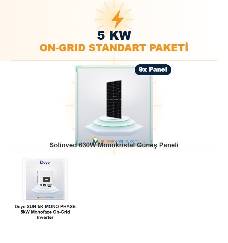 5 kW On-Grid Standart Hazır Solar Paket Sistemi