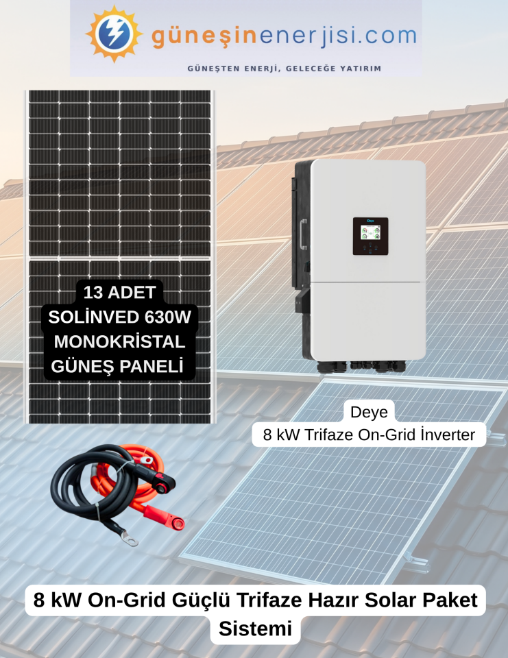 8 kW On-Grid Güçlü Trifaze Hazır Solar Paket Sistemi