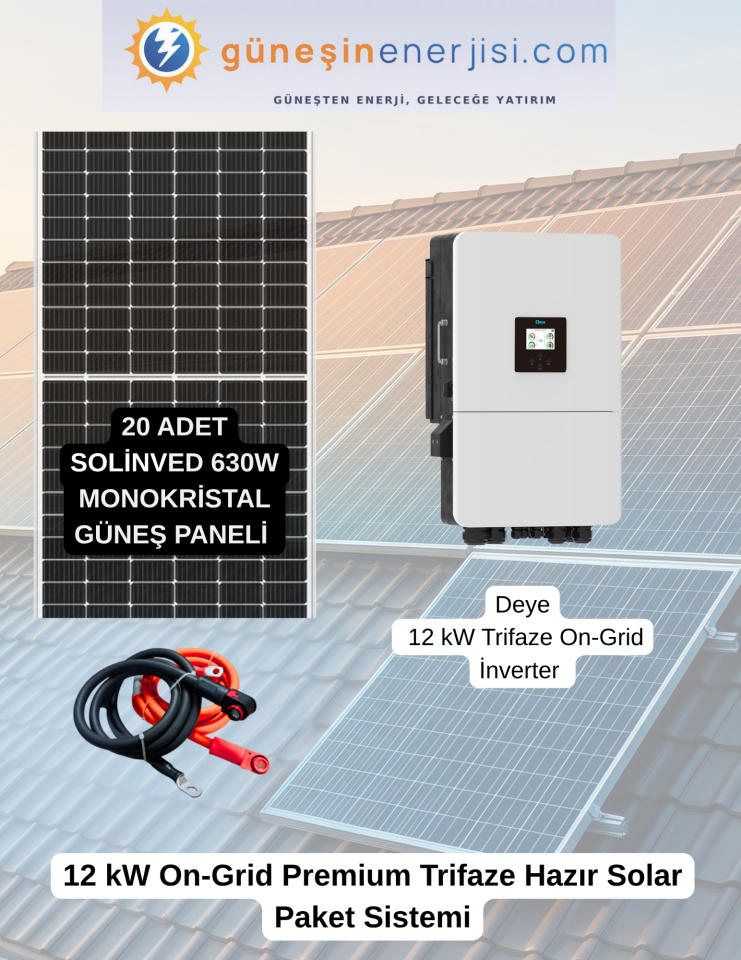 12 kW On-Grid Premium Trifaze Hazır Solar Paket Sistemi