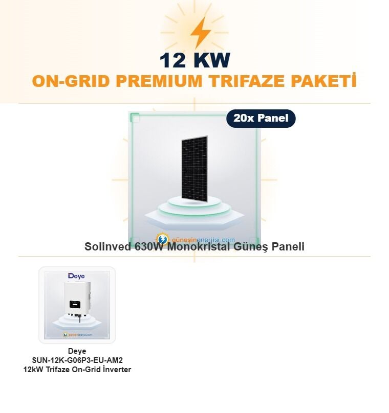 12 kW On-Grid Premium Trifaze Hazır Solar Paket Sistemi