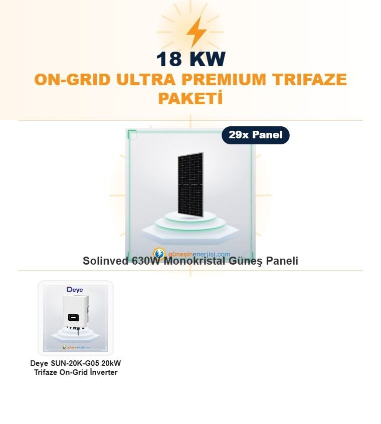 18 kW On-Grid Ultra Premium Trifaze Hazır Solar Paket Sistemi