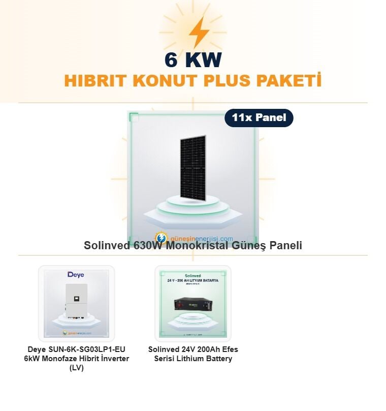 6 kW Hibrit Konut Plus Hazır Solar Paket Sistemi