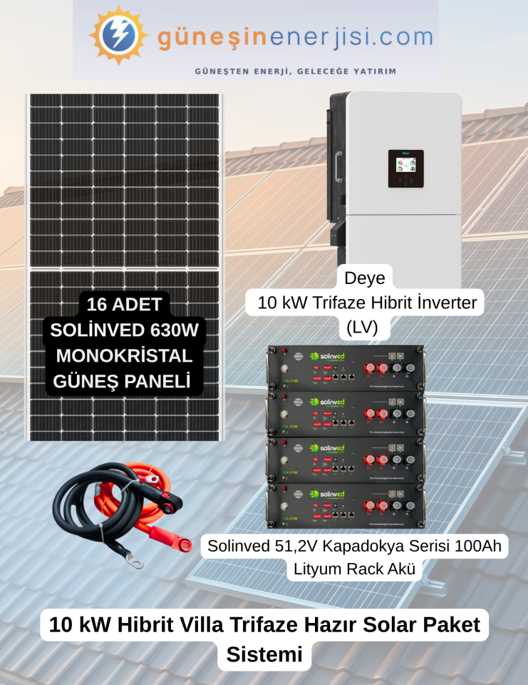 10 kW Hibrit Villa Trifaze Hazır Solar Paket Sistemi