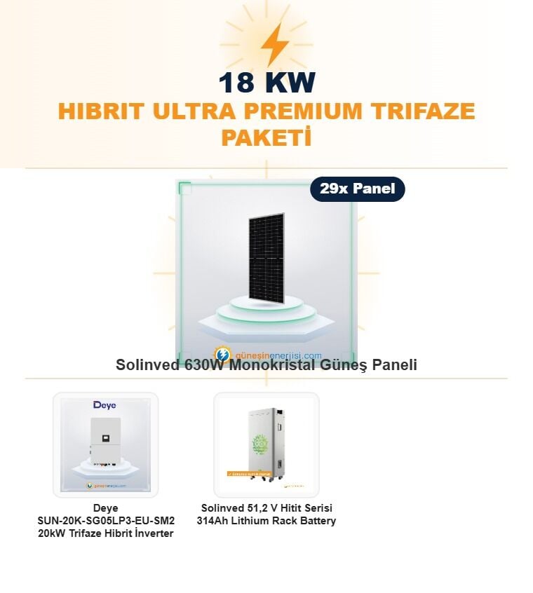 18 kW Hibrit Ultra Premium Trifaze Hazır Solar Paket Sistemi