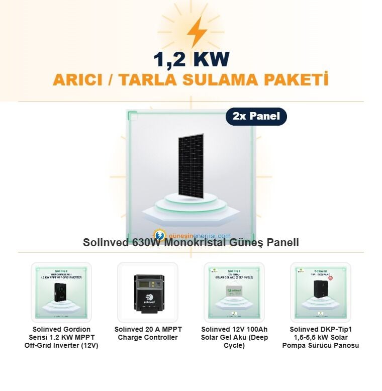 1,2 kW Arıcı / Tarla Sulama Hazır Solar Paket Sistemi