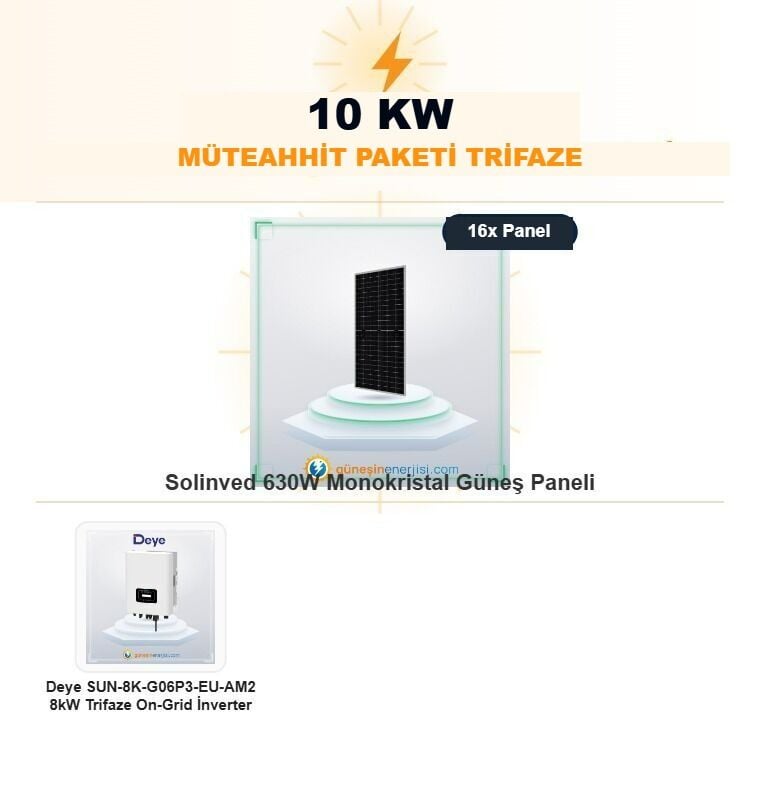 10 kW Müteahhit Paketi Bataryasız Trifaze Hazır Solar Paket Sistemi