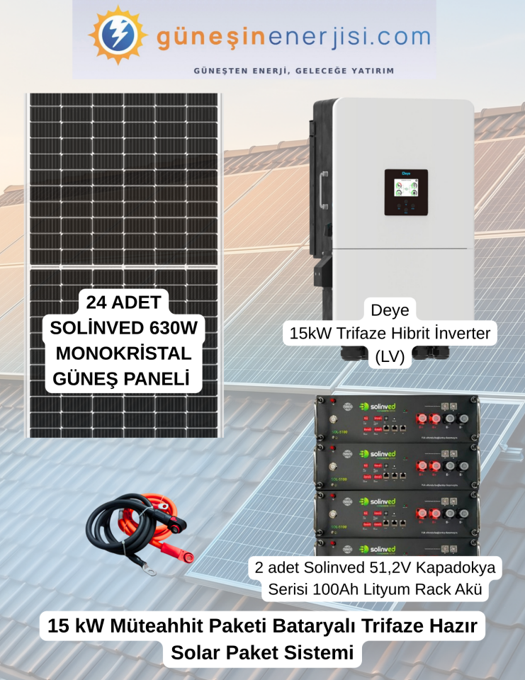 15 kW Müteahhit Paketi Bataryalı Trifaze Hazır Solar Paket Sistemi